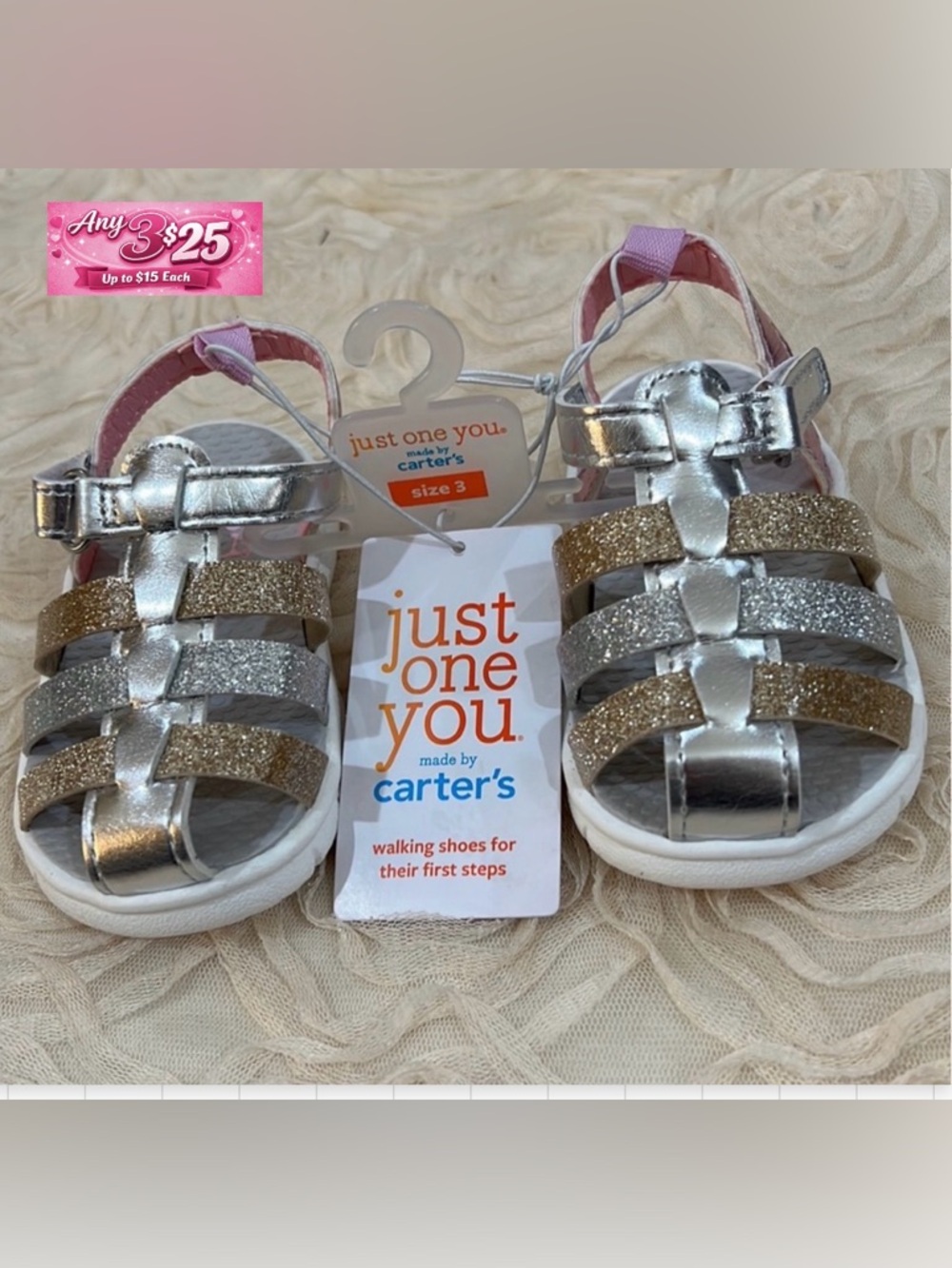 Carter’s Glitter Silver & Gold Sandals size 3